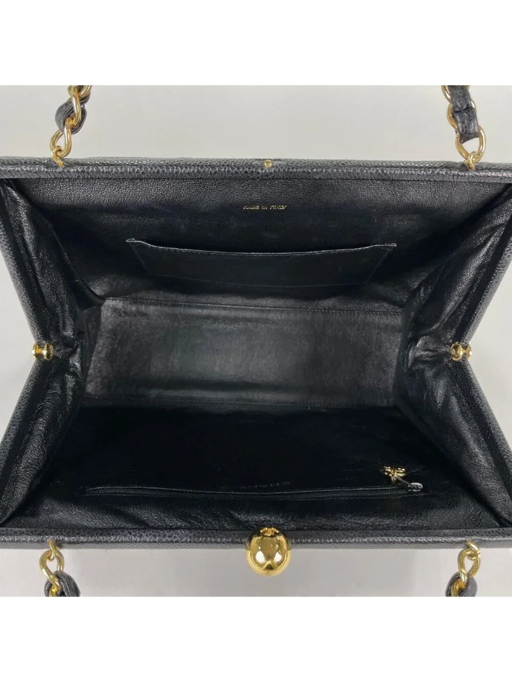 Chanel Handbag CC Logo Quilted Caviar Leather Black